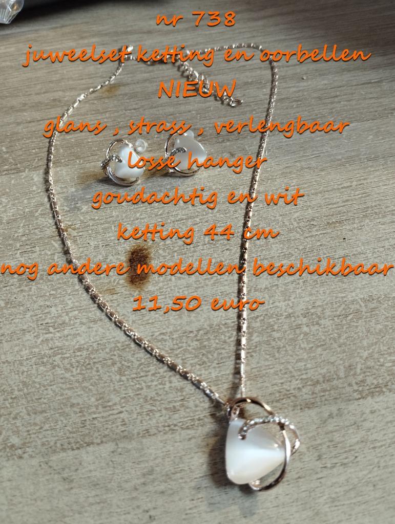 738. Juweelset : ketting en oorbellen , NIEUW , verzending i, Overige materialen, Verzenden, Wit, Nieuw