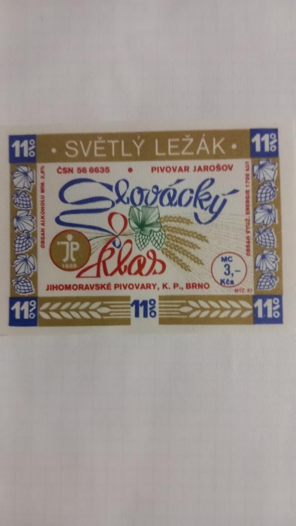 Bieretiket,  Slovacky Klas (207), Ophalen of Verzenden