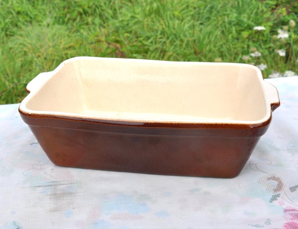 plat pour gratin brun et blanc 26x18x8 cm, Maison & Meubles, Enlèvement ou Envoi, Utilisé, Céramique, Autres types