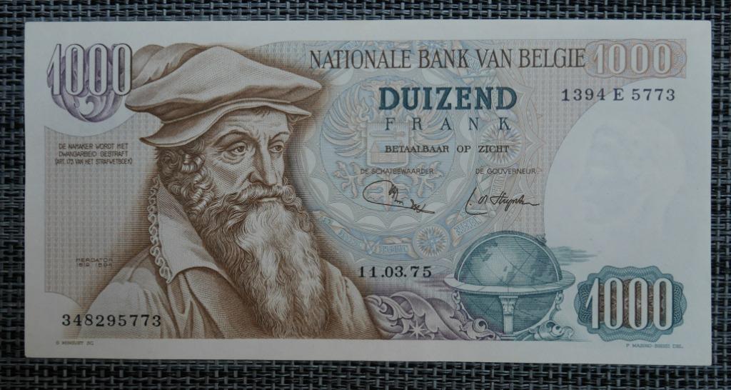 Bankbiljet 1000 Frank België 11.03.75, Ophalen of Verzenden, België, Setje