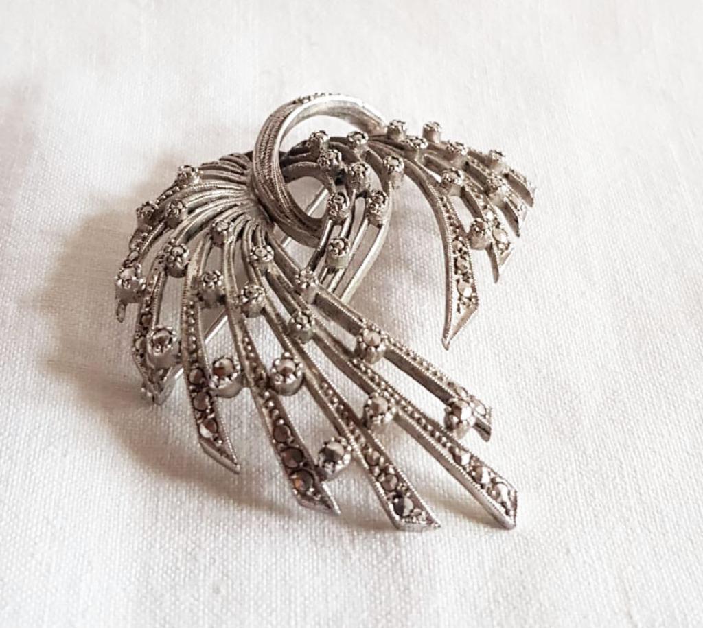 Broche en marcassite en argent., Enlèvement ou Envoi, Argent, Broche