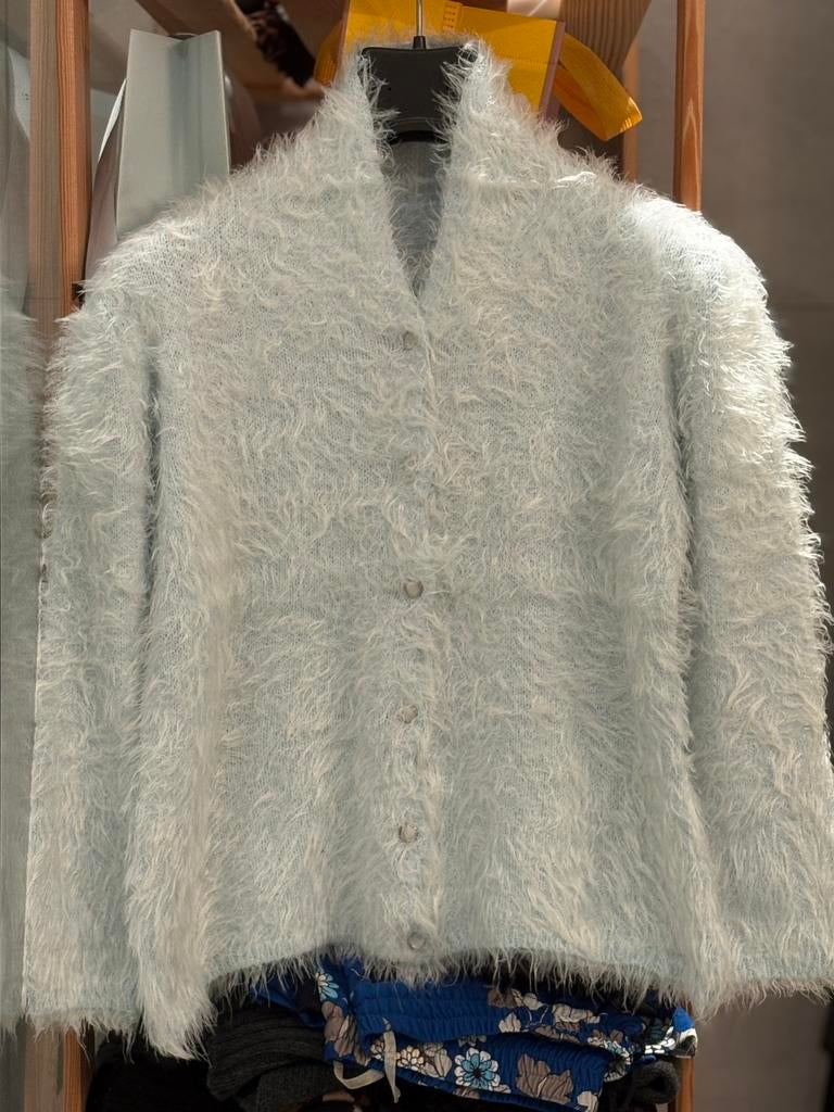 Fluffy blauwe gilet met drukknopen (TU)., Ophalen, Zo goed als nieuw, Blauw