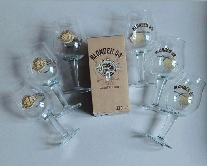 Glazen Blonden Os,  bierglas in doosje ( 6 stuks), Verzamelen, Ophalen of Verzenden, Nieuw, Glas of Glazen, Overige merken