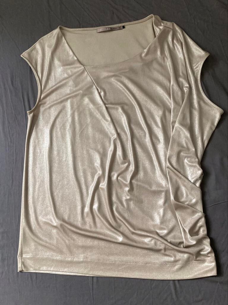 Bloesje in goud lamé stof, ANDERE, Overige kleuren, Maat 46/48 (XL) of groter, Ophalen of Verzenden