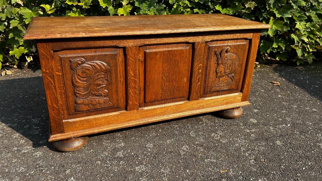 Houten koffer met Tijl & Nele gravure, Ophalen, Gebruikt