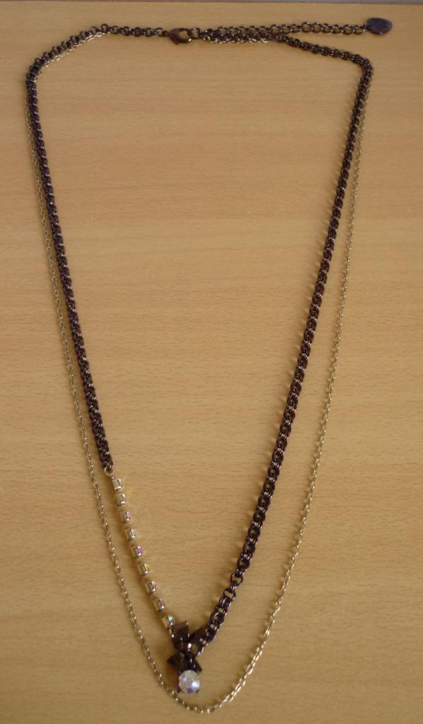 Lange dubbele bruine goudkleurige schakelketting met strik, Ophalen of Verzenden