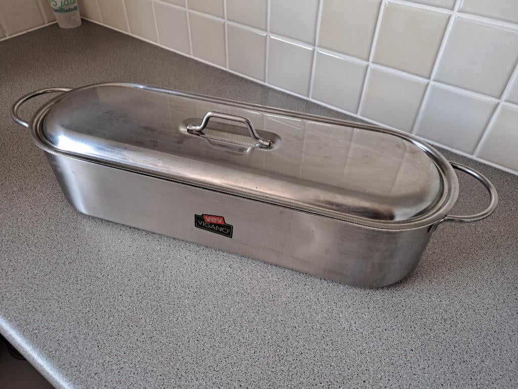 vispot voor koken zalm, Huis en Inrichting, Keuken | Potten en Pannen, Inox, Zo goed als nieuw, Keramische plaat, Ophalen