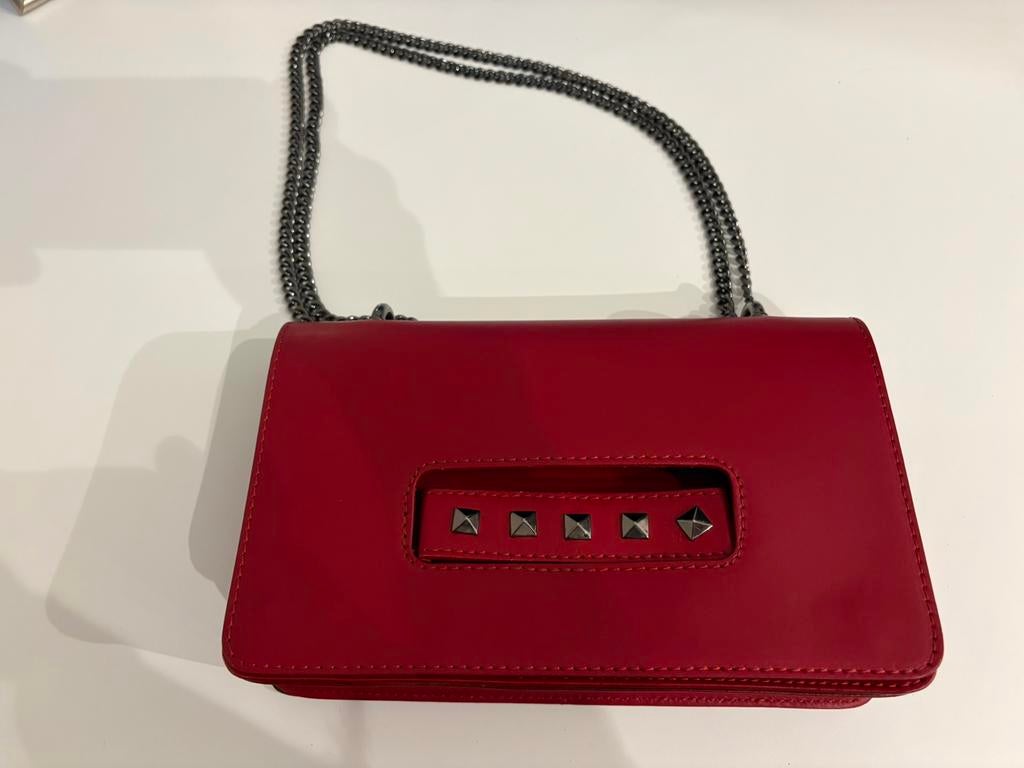 Rode magnetische handtas (Echt leder), Ophalen of Verzenden, Zo goed als nieuw, Handtas