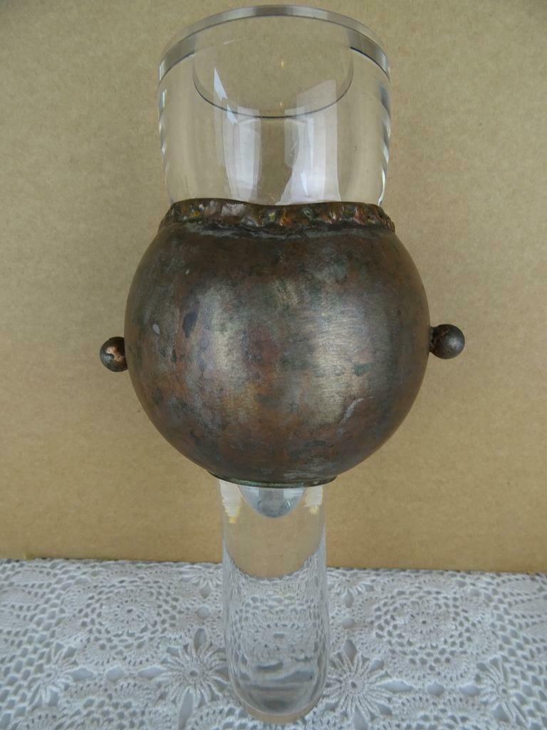 Antieke kaarshouder Godslamp van glas en brons curiosa kunst, Antiek en Kunst, Ophalen of Verzenden