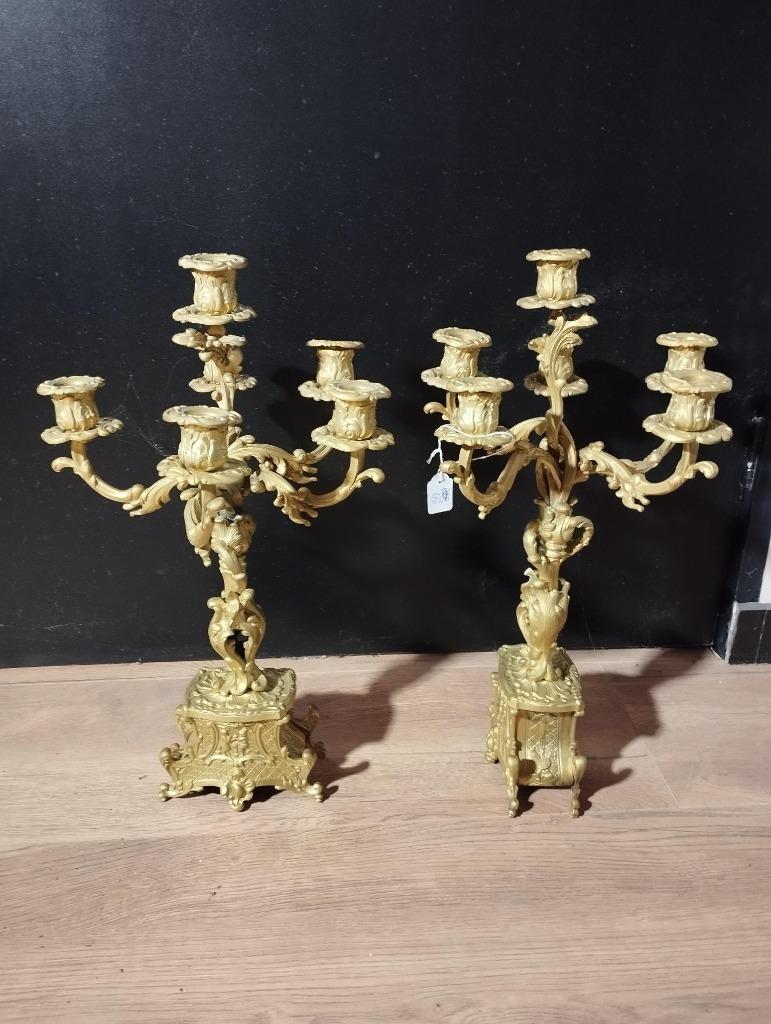 (44) Franse bronzen kandelaars in Regency-stijl, circa 1880, Antiek en Kunst, Antiek | Kandelaars, Ophalen of Verzenden