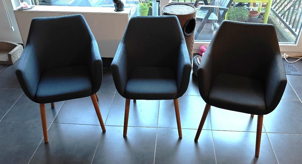 Chaise(s) à accoudoirs, en tissus, très bon état, Maison & Meubles, Chaises, Trois, Comme neuf, Bleu, Tissus