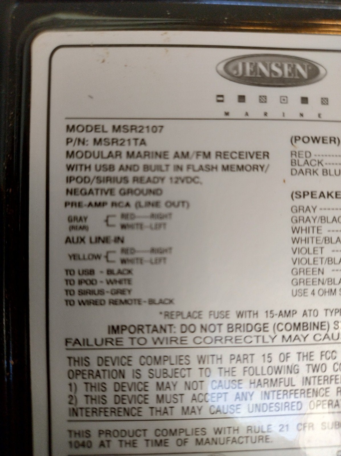 Jensen Marine Am FM Receiver Model MSR2102 ., Enlèvement, Comme neuf, Récepteur universel