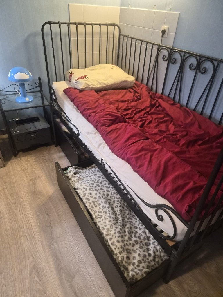Zwart metalen IKEA Meldal bedbank / daybed met 2 Opbergladen, 90 cm, Vintage, Enlèvement, Noir