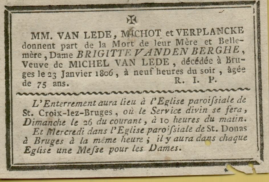 cartes de décès Bruges 1, Collections, Images pieuses & Faire-part, Envoi