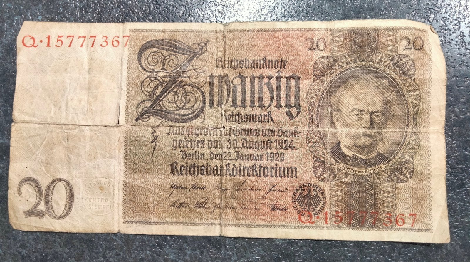 Billet Anc. 20 Reichsmarks Allemagne 1929 Républi. de Weimar, Enlèvement ou Envoi, Série
