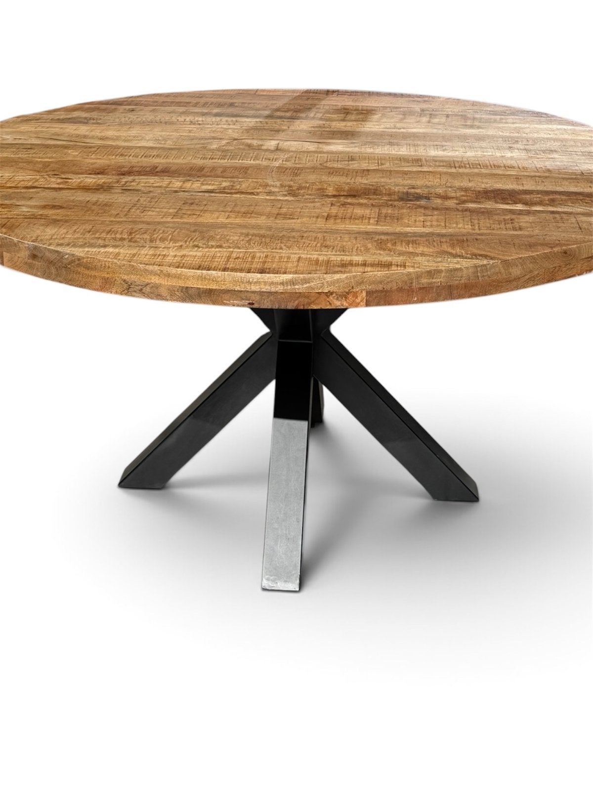 Grote ronde eettafel – Mangohout 150 cm, Ophalen of Verzenden, Zo goed als nieuw