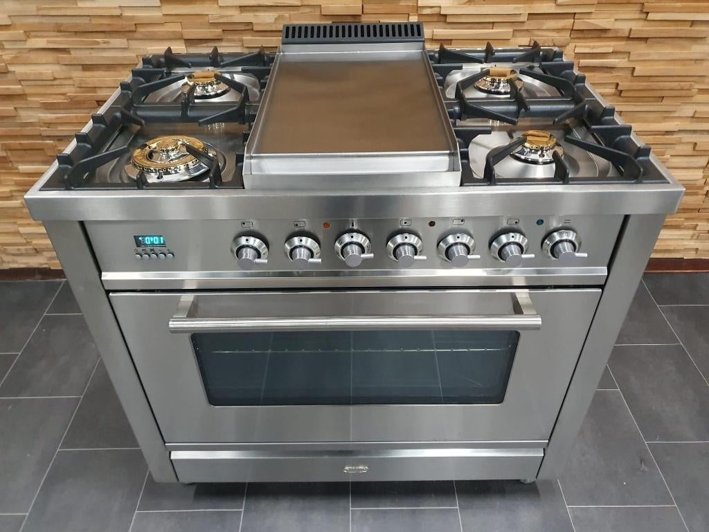 🔥Luxe Boretti Fornuis 90cm RVS + RVS 1 oven Fry-top, Ophalen, 60 cm of meer, Zo goed als nieuw, Gas