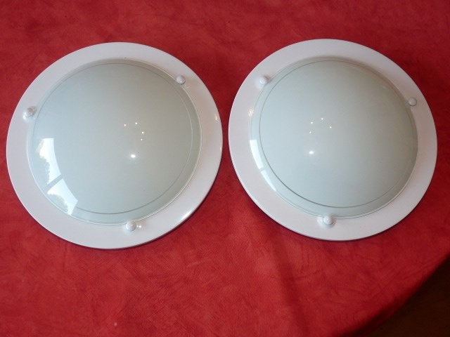 2 Plafonniers ronds, Autres styles, Blanc, Verre, Comme neuf