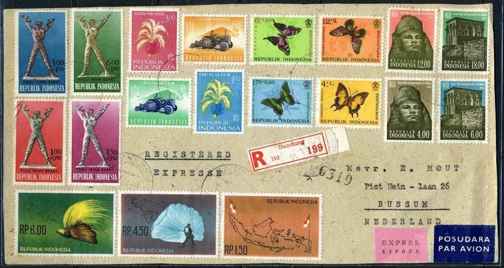 INDONÉSIE : LETTRE ZB 379/382-387/390-395/397-446/449, Envoi, Affranchi, Asie du Sud