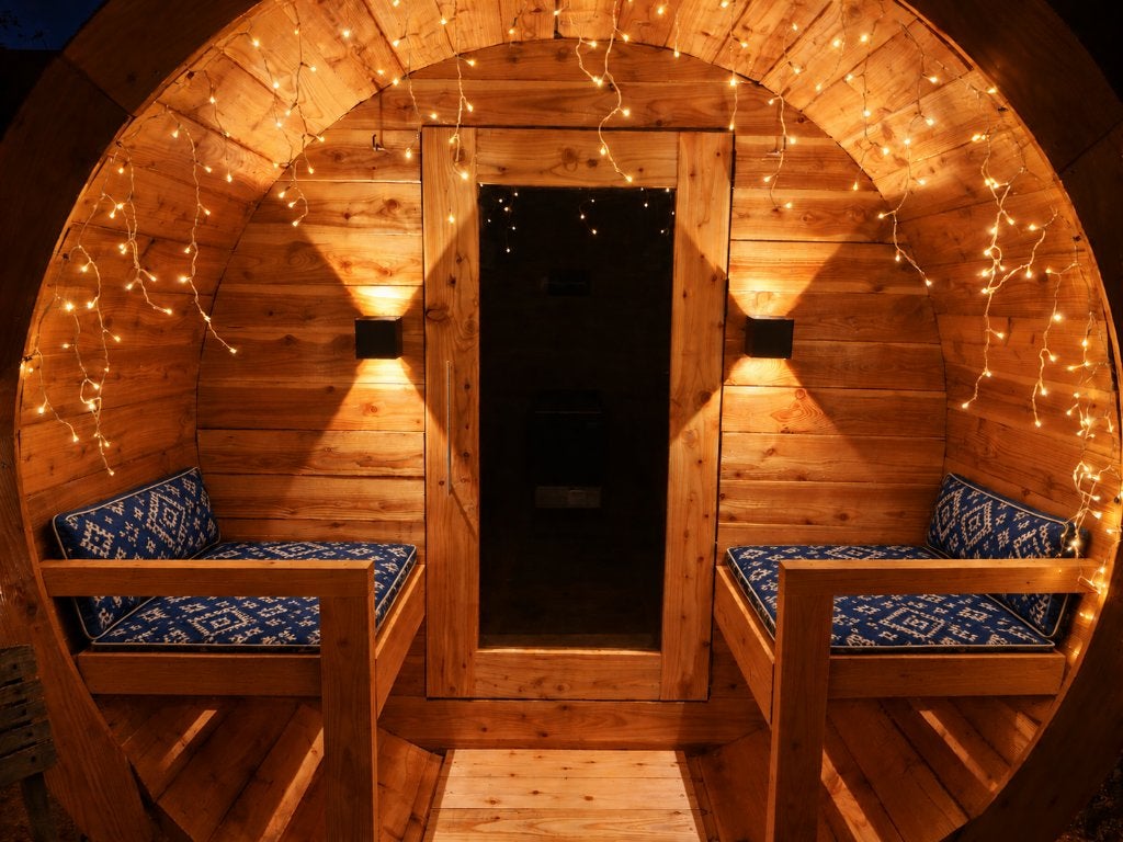 Sauna barrel | helemaal compleet | buitensauna | 8 pers., Sport en Fitness, Ophalen, Zo goed als nieuw, Fins of Traditioneel, Complete sauna