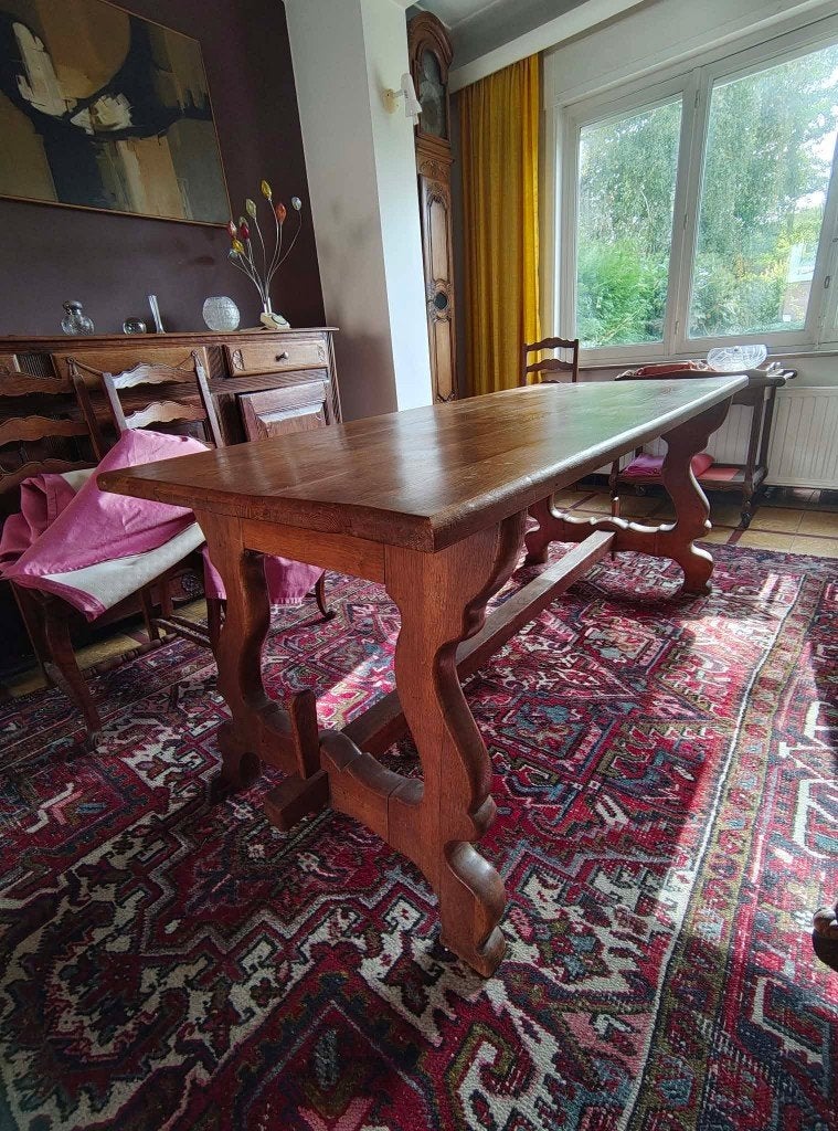table salle à manger bois massif vintage et 5 sièges chaises, Enlèvement, Utilisé, Rustique, 4 à 6 chaises