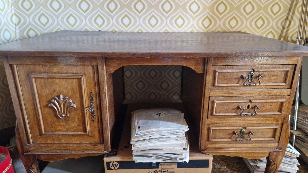 Secretary - Houten bureau (eikenhout), Ophalen, Gebruikt, 120 cm, Hout