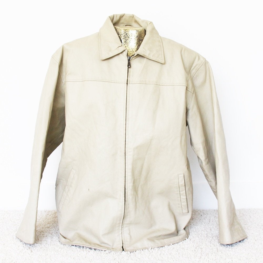 Warm Gevoerde Leren Lucky Leather Vintage Jas* (L) € 45,-, Verzenden, Beige, Maat 42/44 (L), Zo goed als nieuw