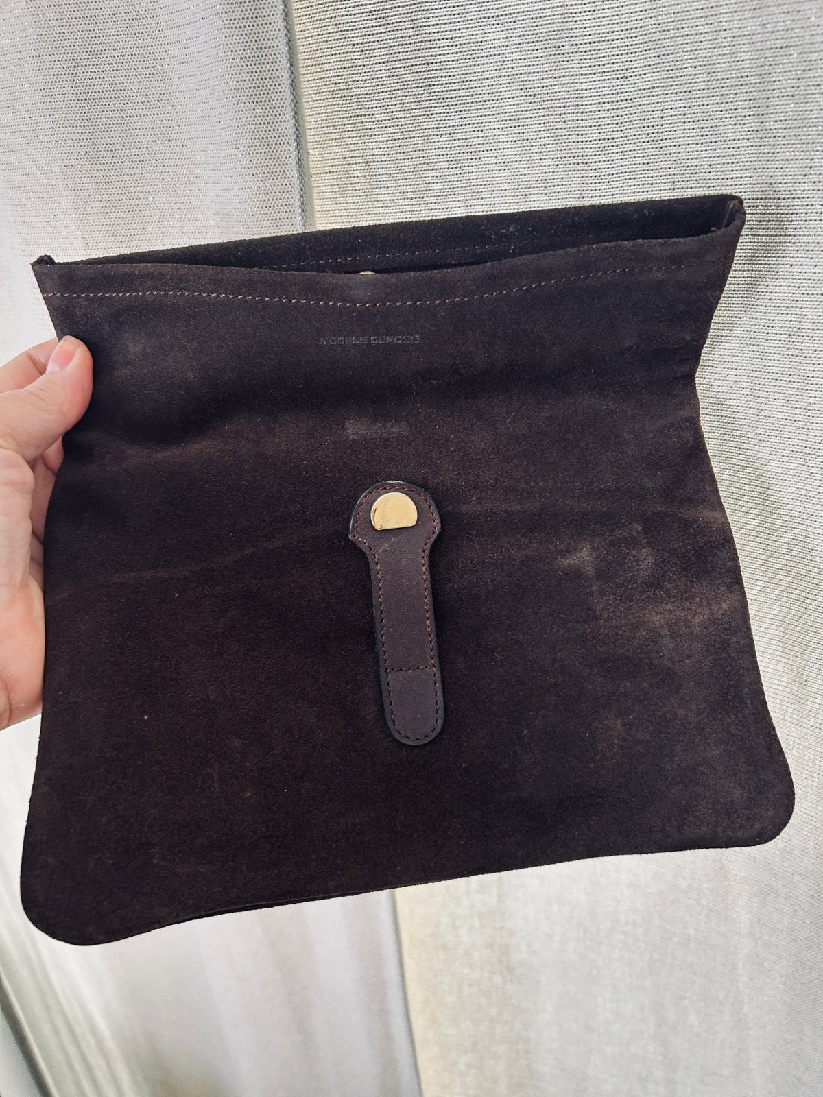 Delvaux pochette clutch cuir Suede marron foncé, Enlèvement ou Envoi, Utilisé, Brun, Autres types