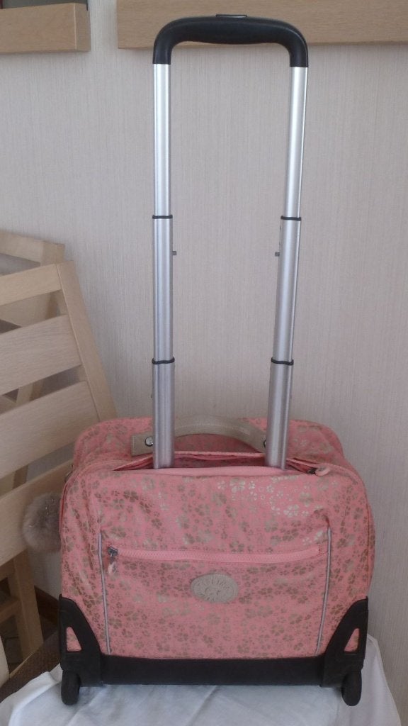 Kipling trolley met 2 wielen Giorno koraal en goud + aap, Gebruikt, Overige kleuren, Aktetas of Boekentas, 30 tot 40 cm