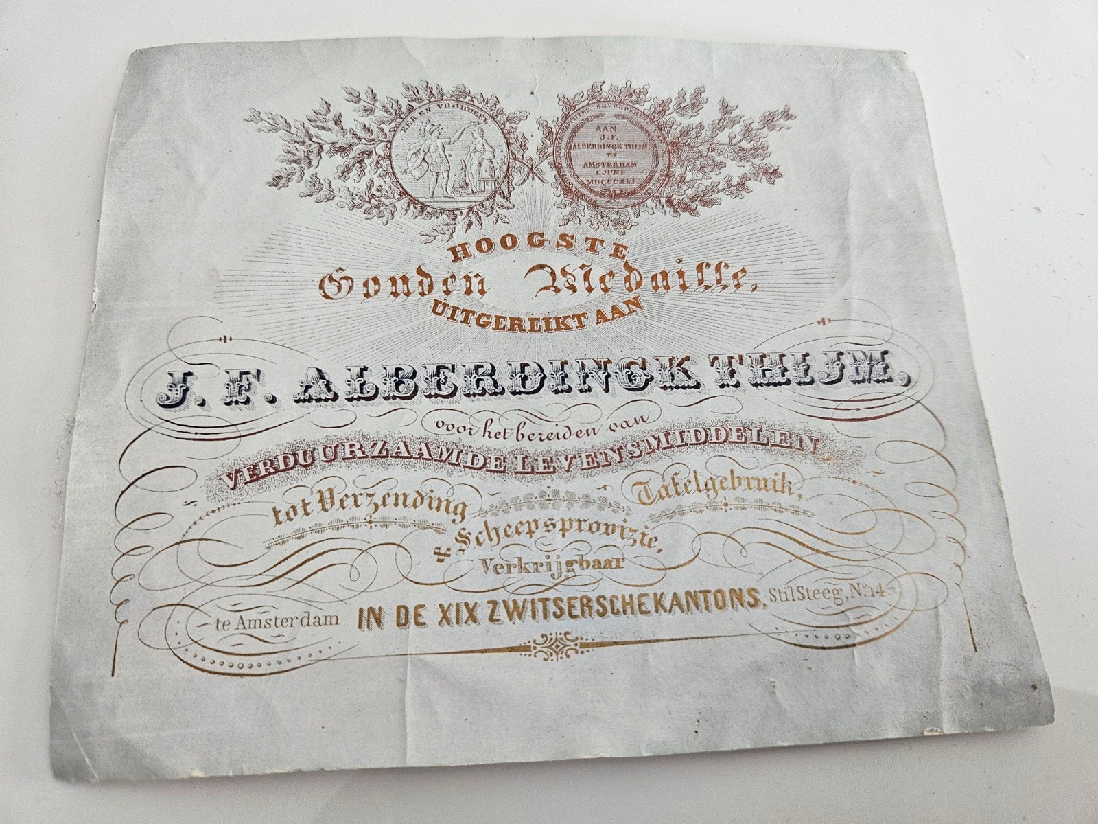 Oude porseleinkaart Amsterdam 19de eeuw, Ophalen of Verzenden