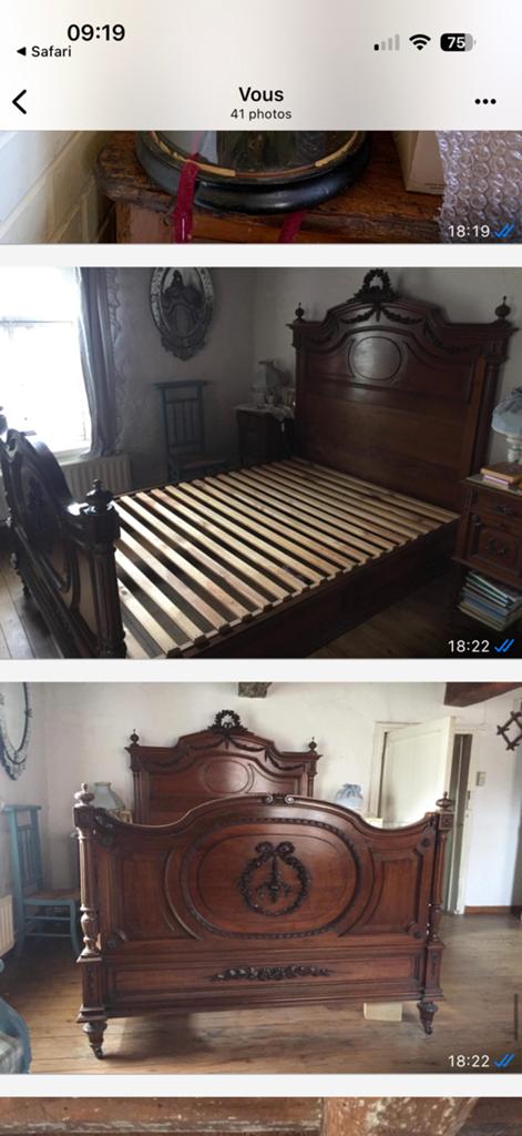 Lit + sommier + tables de nuit, Antiek en Kunst, Antiek | Meubels | Bedden, Ophalen