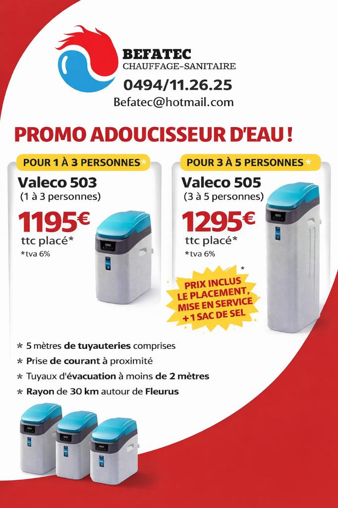 Adoucisseur d'eau Valeco, Enlèvement, Neuf, Adoucisseur d'eau au sel