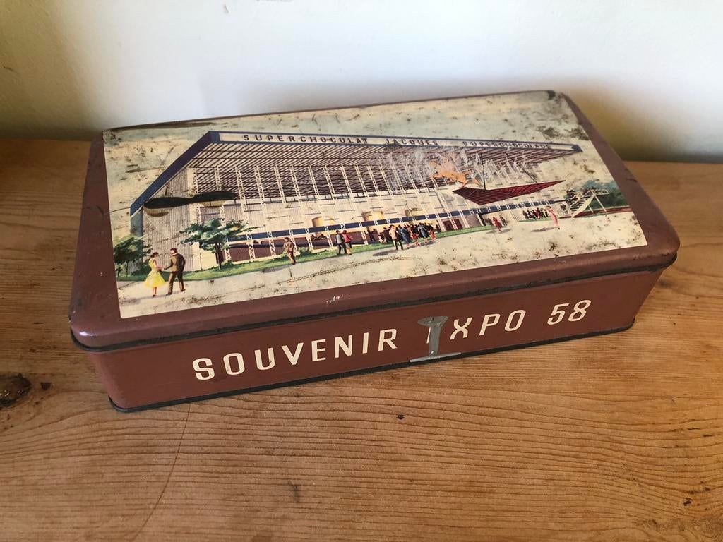 Blikken doos expo 58 chocolade jacques, Verzamelen, Ophalen, Zo goed als nieuw