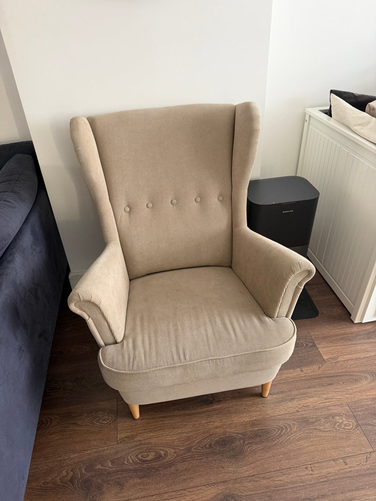 fauteuil style scandina côtelé beige, Maison & Meubles, Enlèvement, Comme neuf