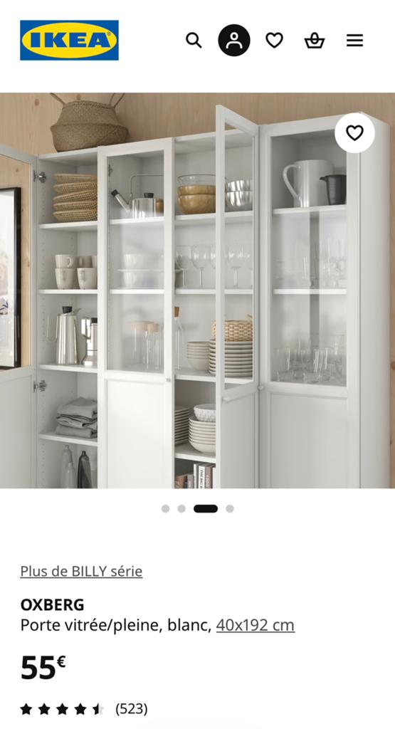 Ikea billy porte moitié vitrée, Enlèvement, Comme neuf
