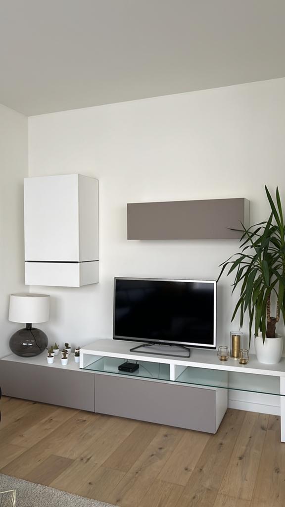 TV meubel met hangkasten Colore wit/lava, Ophalen, Gebruikt, Glas, Modern