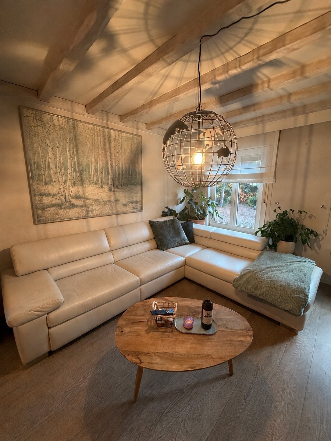 Luxe Beige lederen hoeksalon - Echt kalfsleer, Ophalen, Gebruikt, Leer