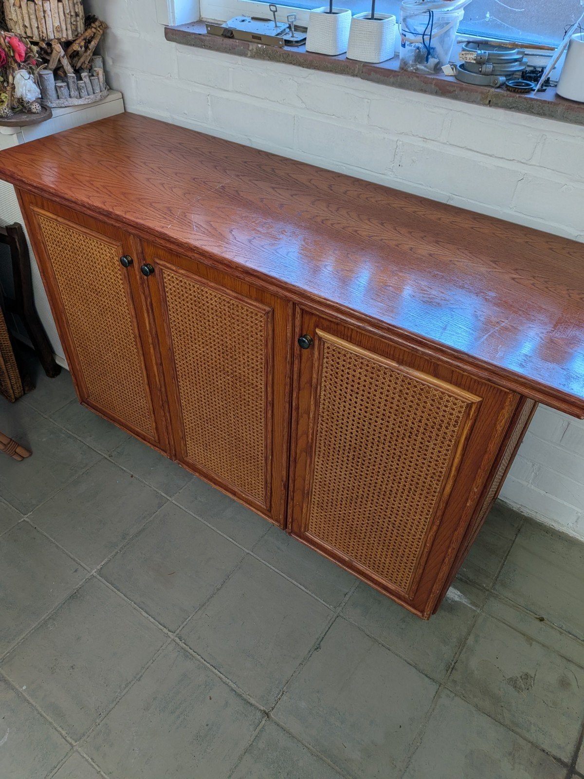 Dressoir eik, rietvlechtwerk rondom, '70-80, boho, japandi, Ophalen