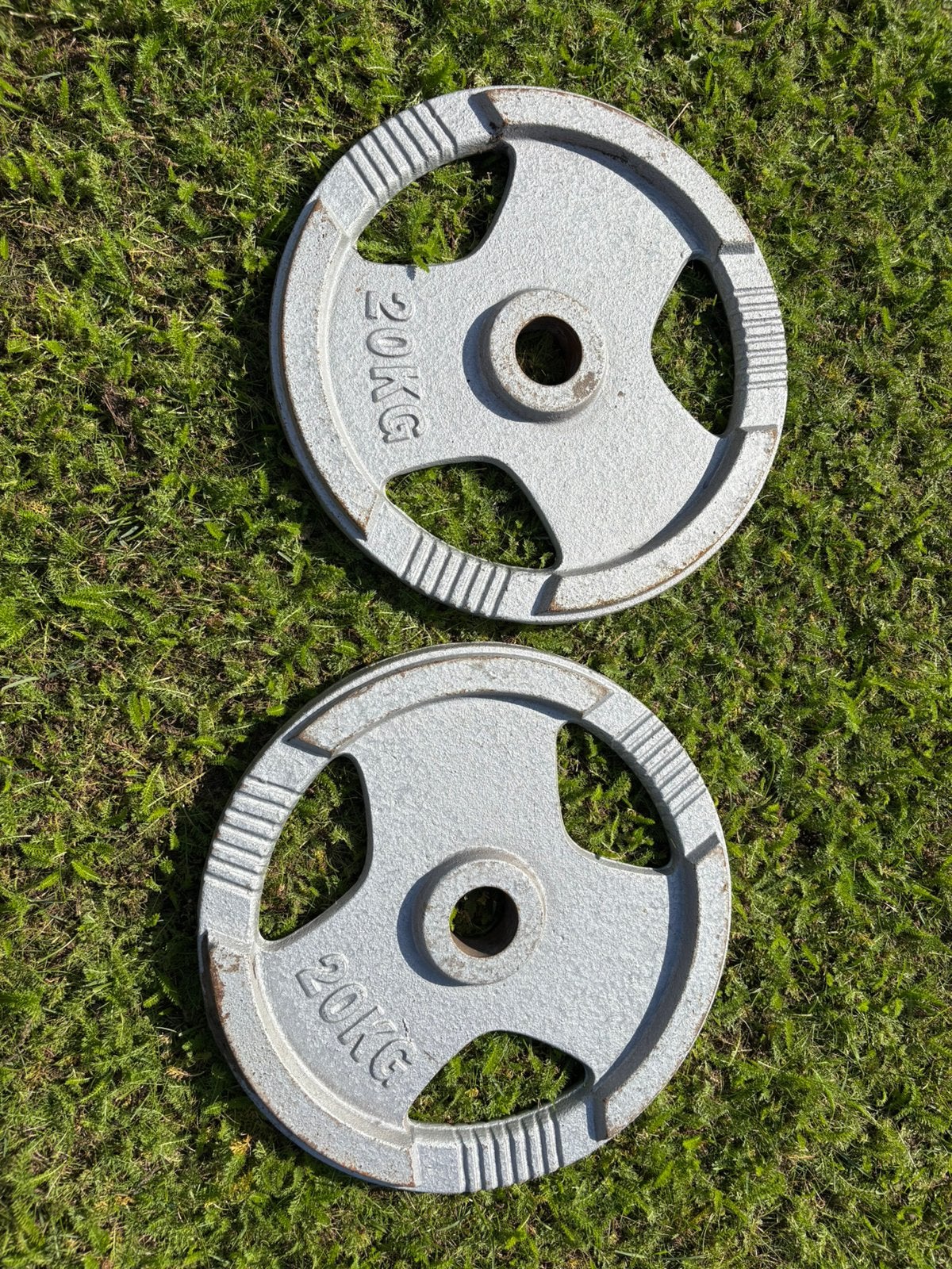 2x Halterschijven 20kg 50mm, Sport en Fitness, Ophalen, Gebruikt