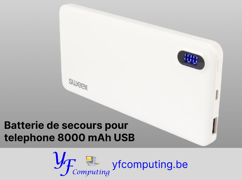 Power Bank 8000 mAh USB – Batterie externe – Blanc, Télécoms, Enlèvement ou Envoi, Neuf, Sweex