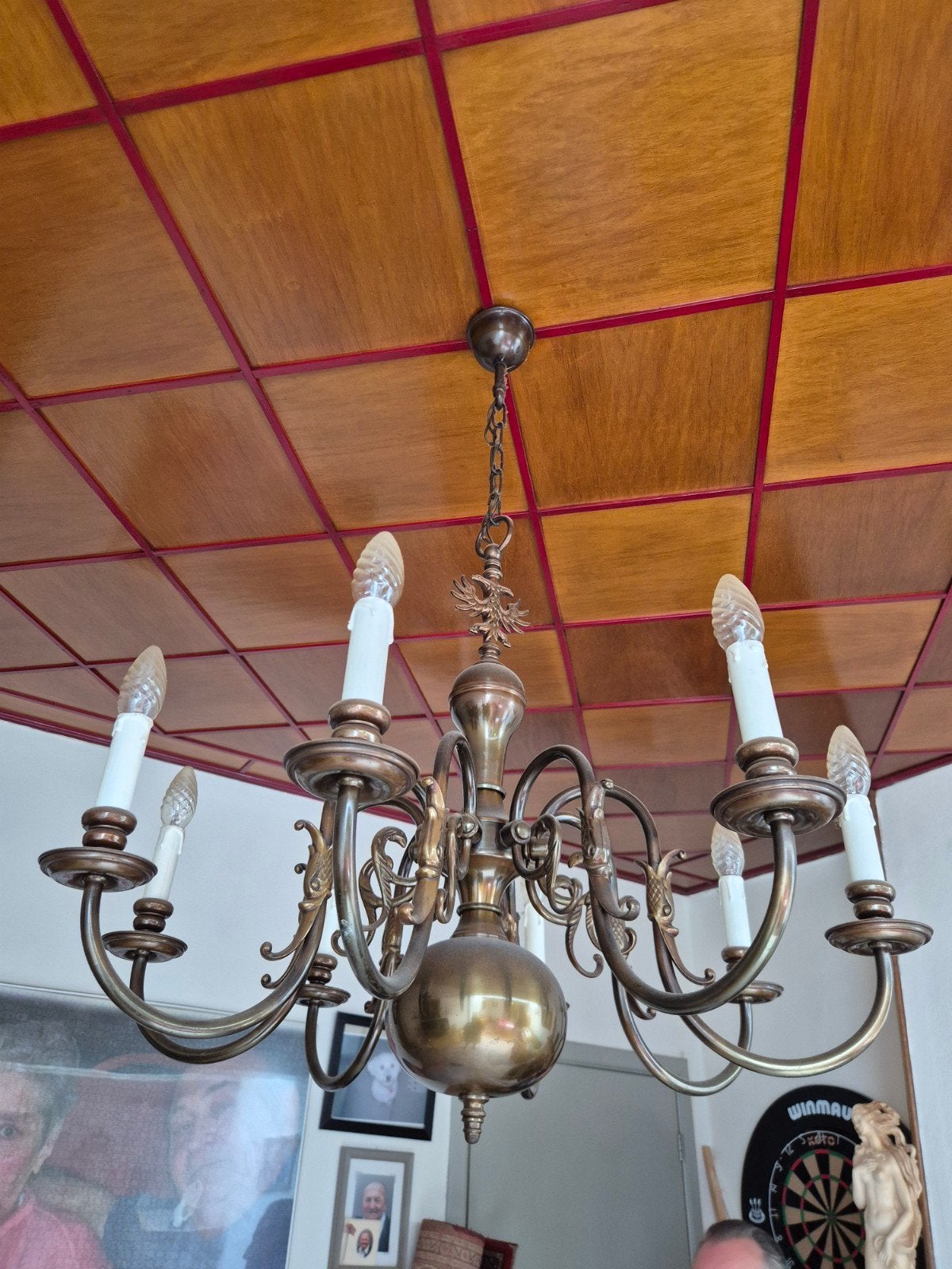 8 arm luchter + 2x muurlamp koper, Antiek en Kunst, Ophalen