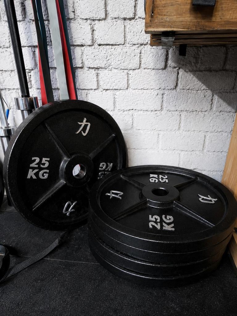 Gewichten 25kg + halterstang 20kg, Enlèvement, Comme neuf, Bras, Haltère