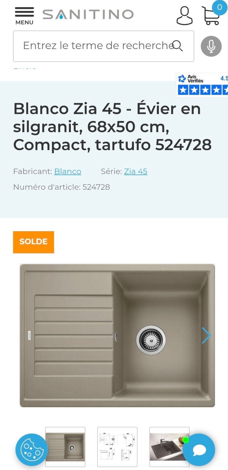 Evier Blanco 68 cm en Silgranit Beige NEUF, Enlèvement, Neuf