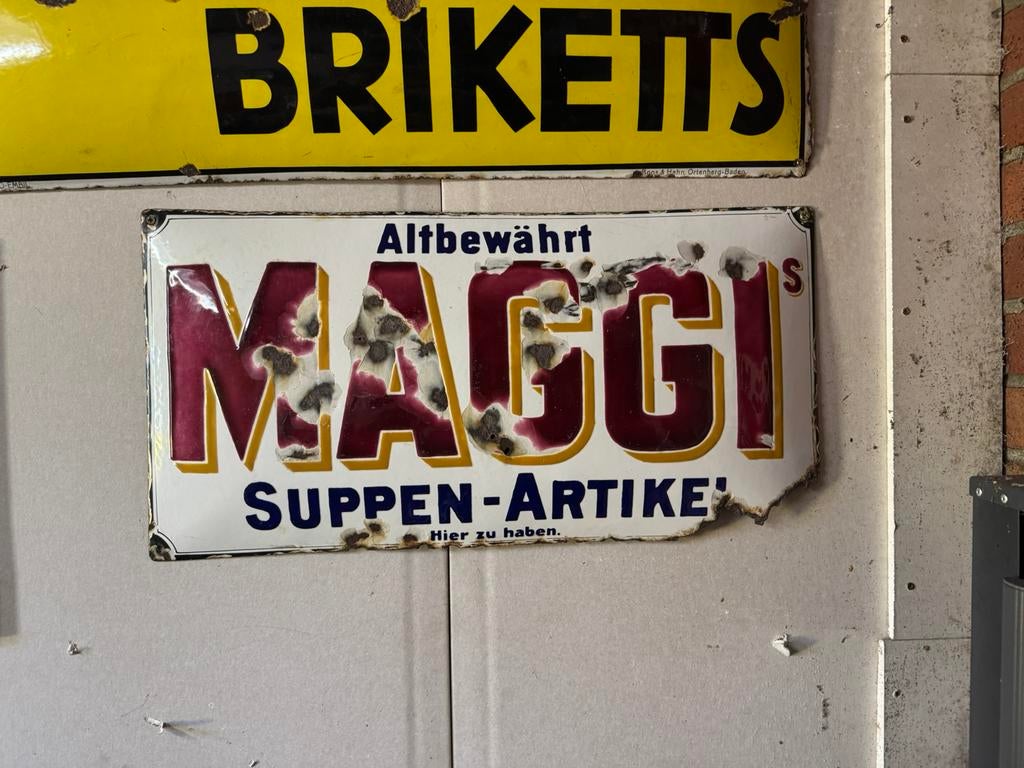 Groot oud Maggi emaille reclamebord, Antiek en Kunst, Antiek | Email, Ophalen of Verzenden