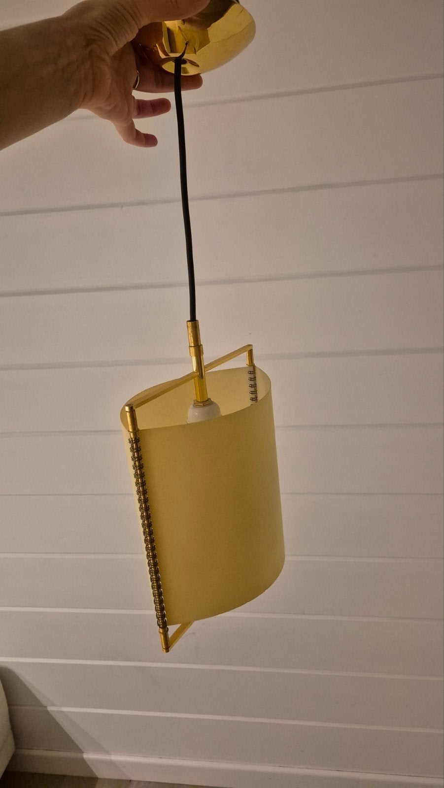 Vintage hanglamp – messing/goudkleurig – retro jaren 70/80, Enlèvement, Synthétique