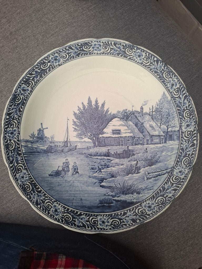 Groot delfst blauw wandbord boch, Antiek en Kunst, Ophalen