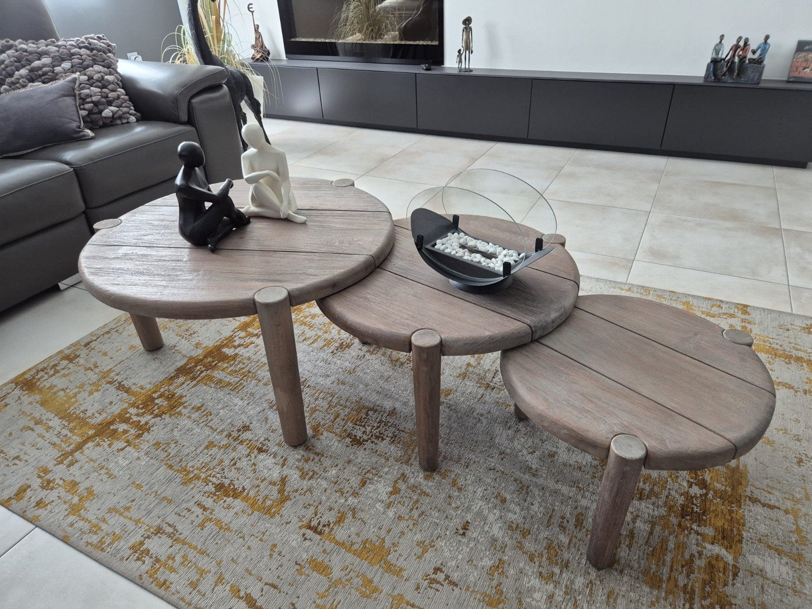 Set van 3 volle eikenhouten salontafels, Huis en Inrichting, Tafels | Salontafels, Ophalen, 50 tot 100 cm, Zo goed als nieuw, Minder dan 50 cm