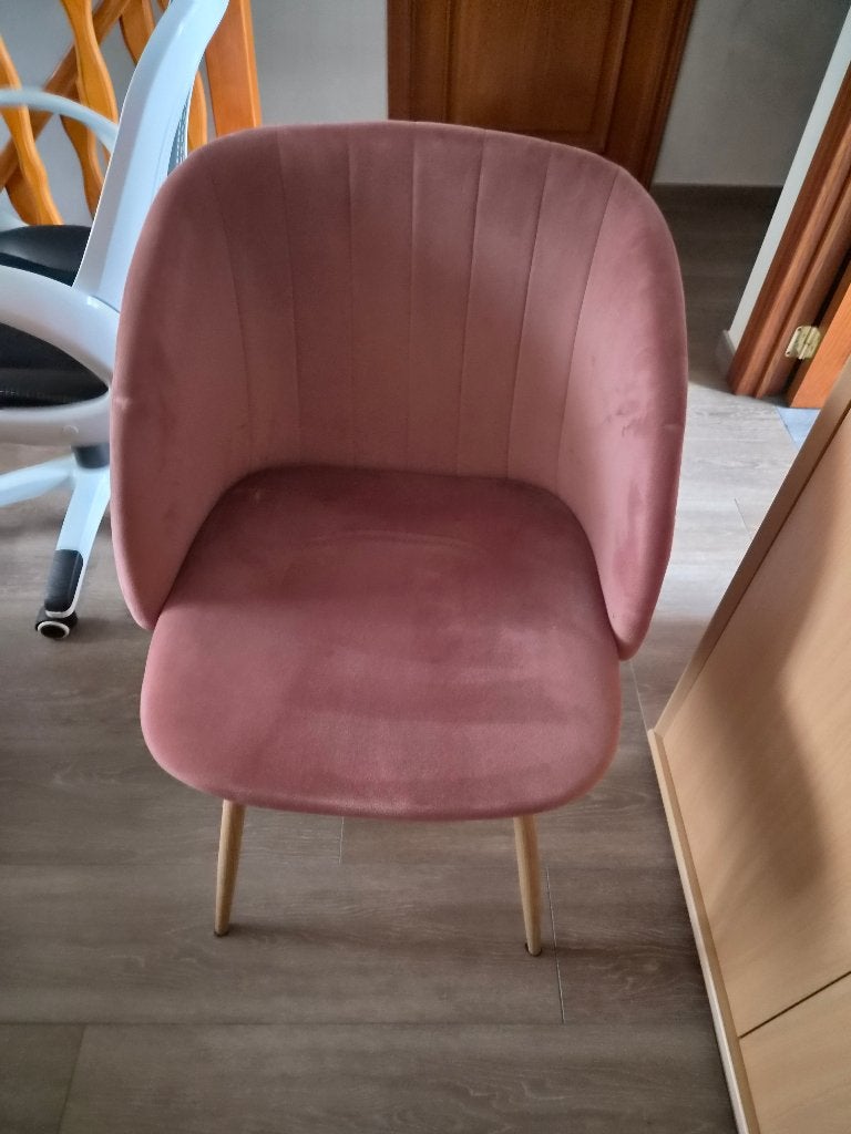 Fauteuil   rose poudré avec pieds en bois en parfait état, Moins de 75 cm, Comme neuf, Enlèvement, 50 à 75 cm