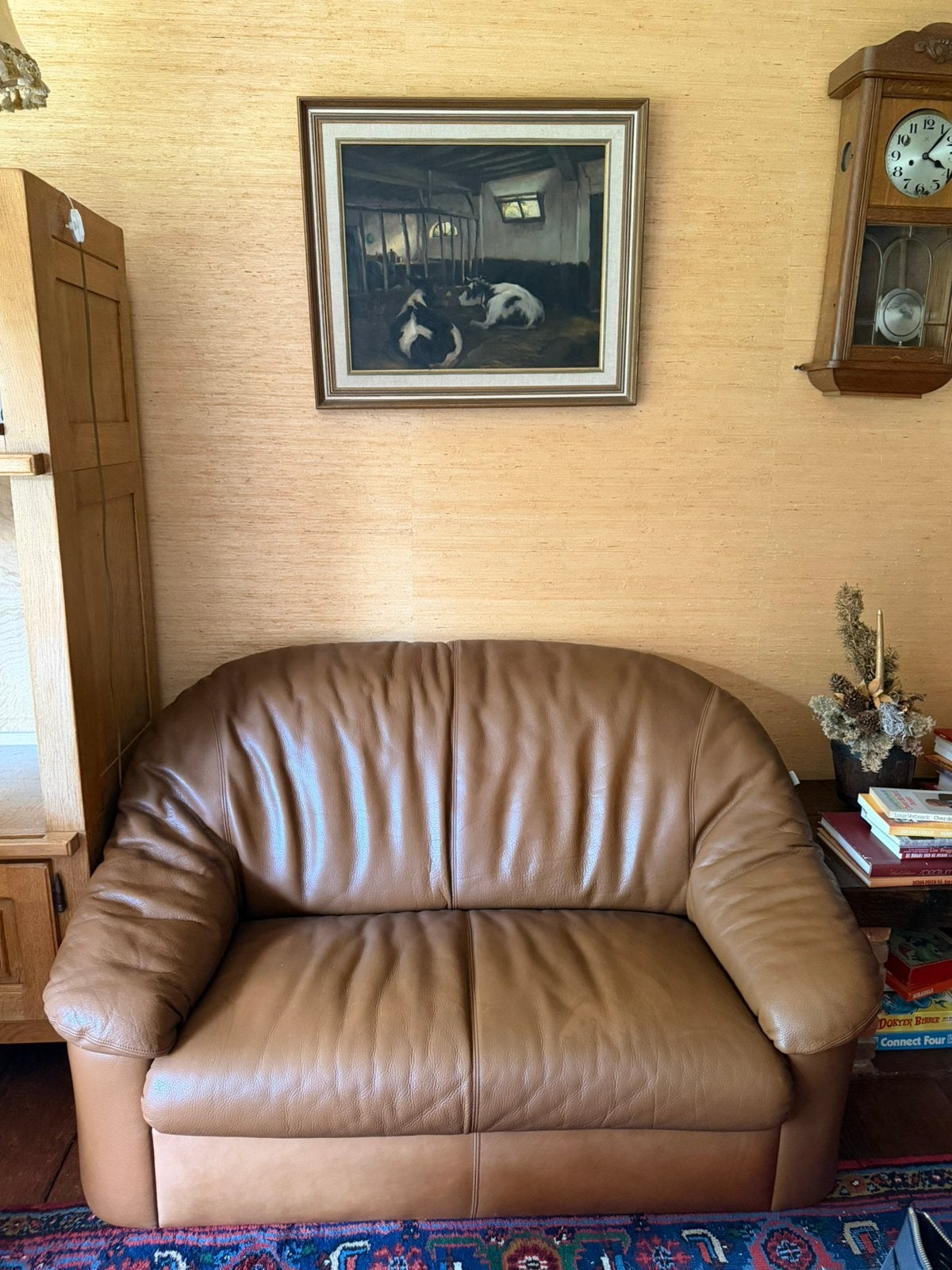 2 zits zetel bruin leer, 75 à 100 cm, 125 cm ou plus, Enlèvement, Utilisé