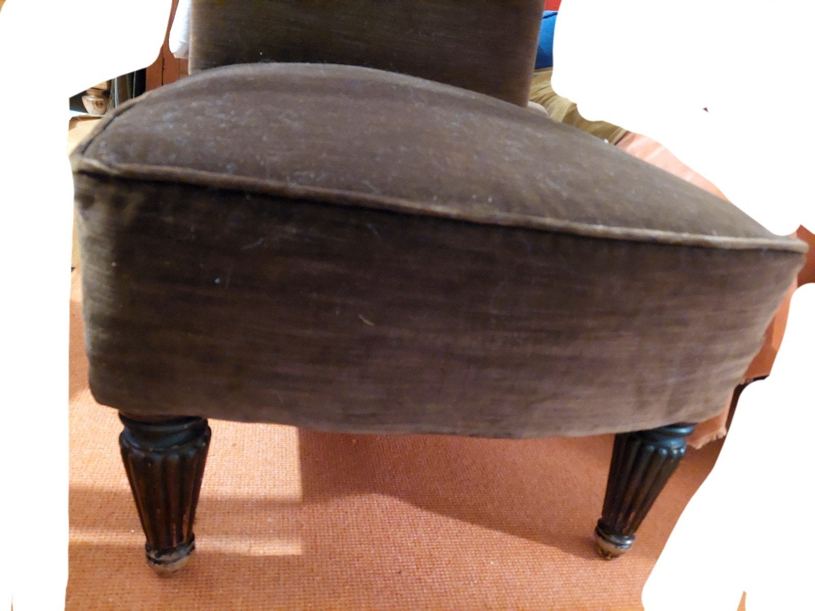 Vintage 2 fauteuils Louis XVI velours ras marron, Louis XVI, Bois, Enlèvement, Utilisé